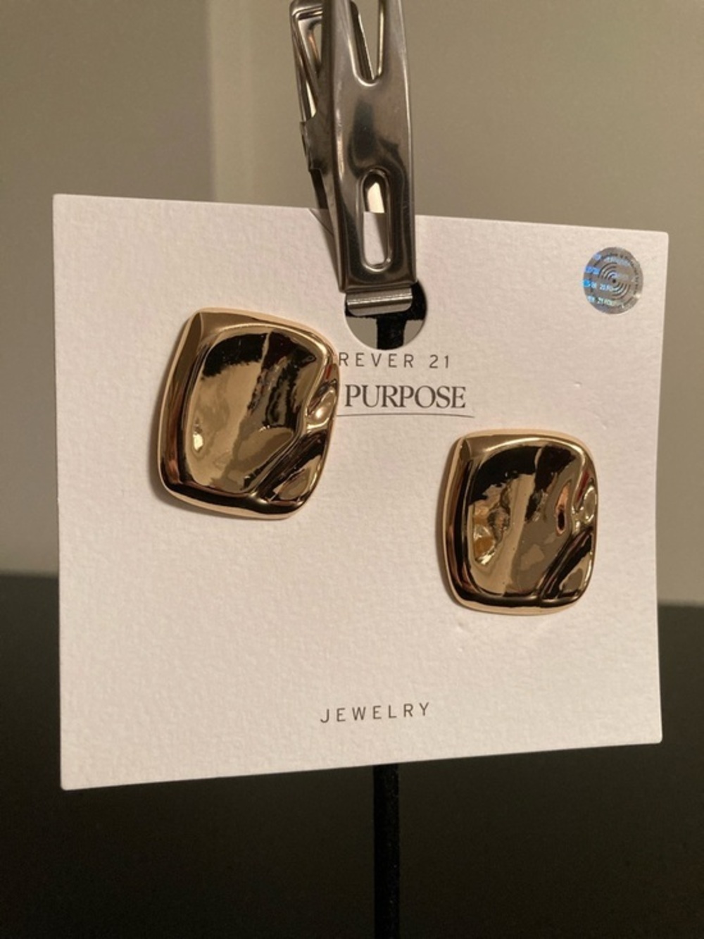 Forever 21 Shiny Gold Sculpted Square Stud Earrings